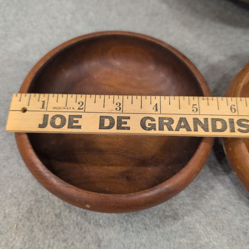 Vintage Mid Century Modern Solid Wood Salad Bowl Set 6 Piece Brown MCM - Picture 7 of 8